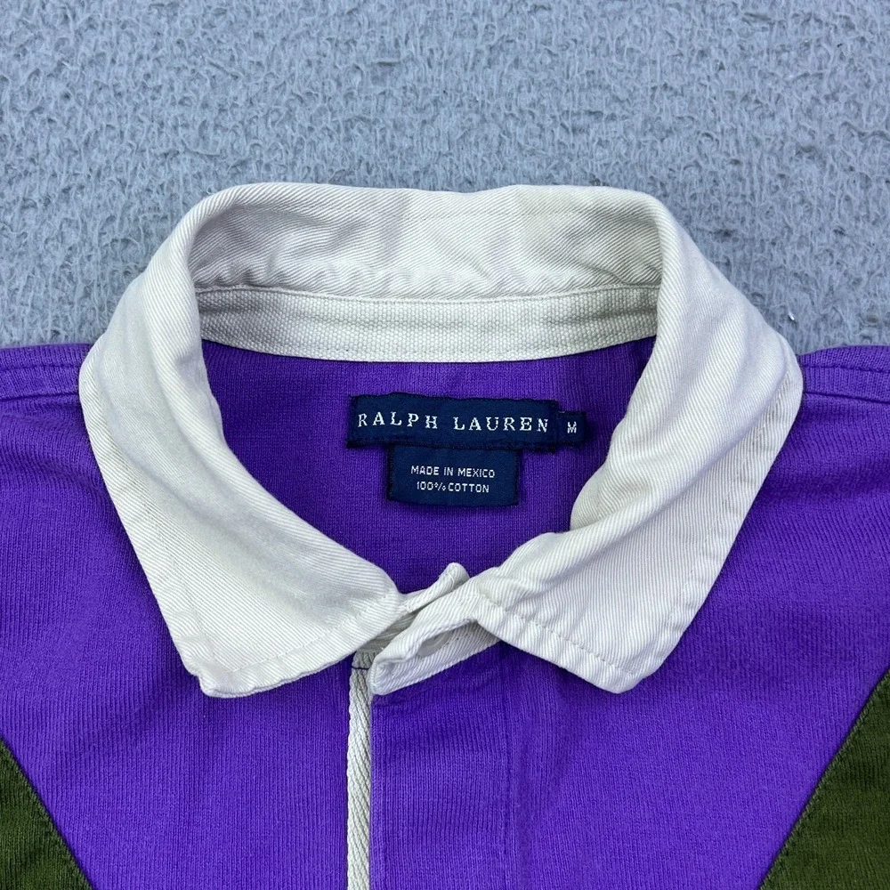 Ralph Lauren Rugby Shirt Youth M Shirt‎ Long Sleeve Purple V Stripe Patch Logo